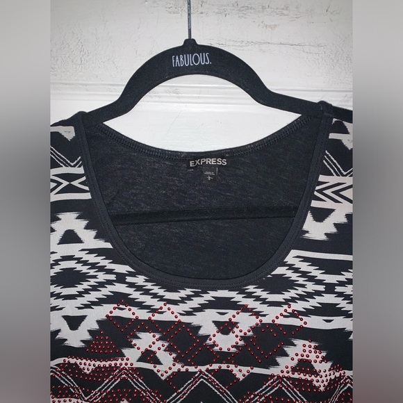 Express black and‎ white printed tank top with red studs size large - Picture 4 of 7
